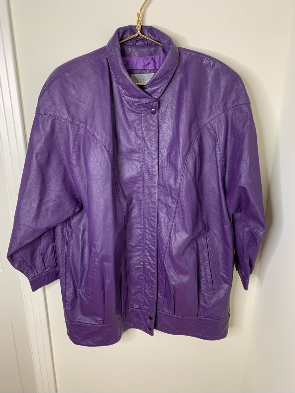 Purple Leather vintage Coat Sz XL Women's trench Oversized Style